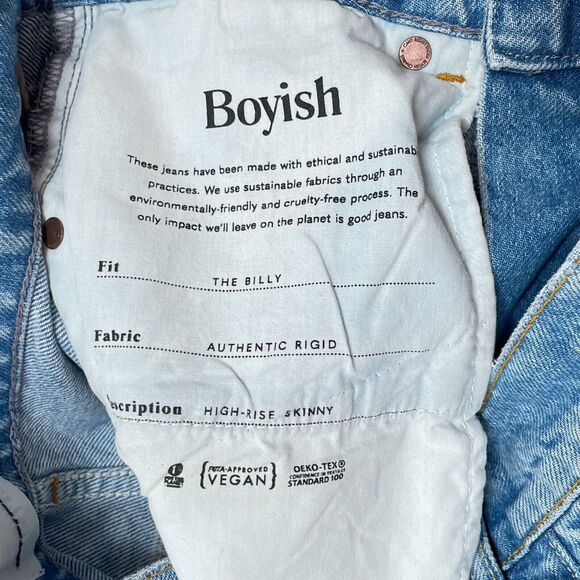 Boyish Jeans Size 26 The Billy High Rise Skinny Distressed Raw Hem Light Wash - Picture 8 of 11